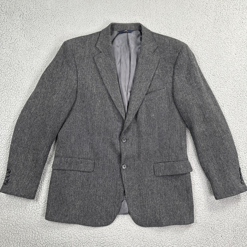 Brooks Brothers 346 Blazer Men 44R Grey Herringbone Tweed Wool Sport Coat - Picture 2 of 16
